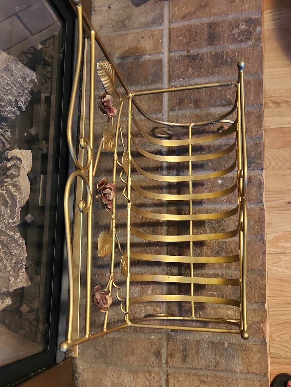 Gold Metal Magazine Rack Floral Accents Vintage MCM Hollywood Regency Florentine - Picture 10 of 10